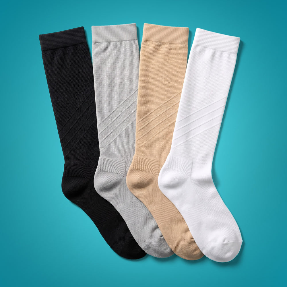 V-Socks High knee-high compression socks in black, grey, beige and white